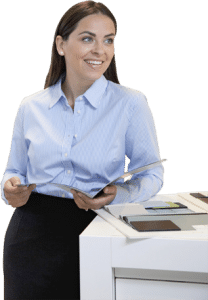 Lady operating copier